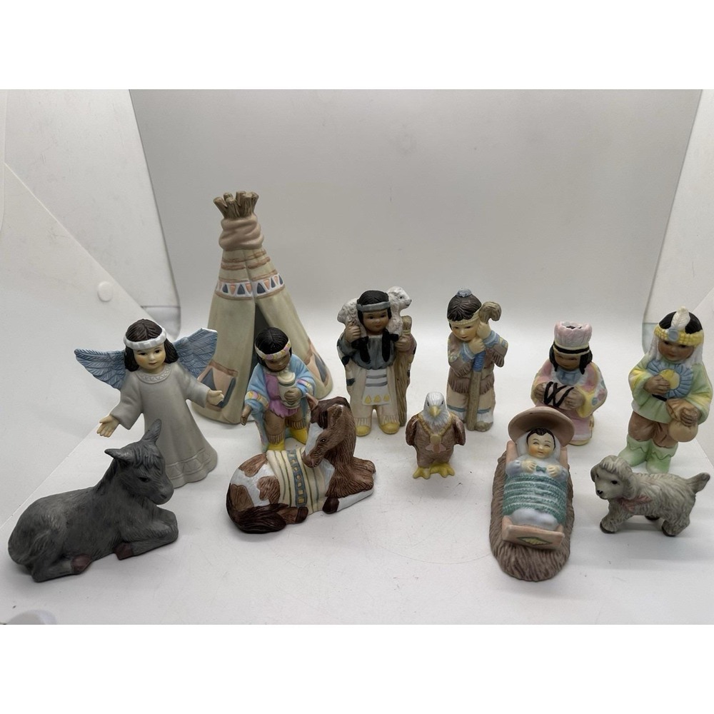 Vintage 1992 HOL Nativity Set 12 Pc Native American Teepee Manger